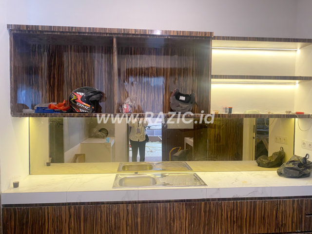 Top Table Kitchen Set Merah Maroon Kayu Putih